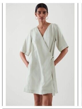 COS | Cream Linen-Blend Wrap Mini Dress with Pockets - Womens European Size XS